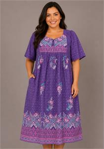 100% Cotton Plum Pocket Short Lounger Dress